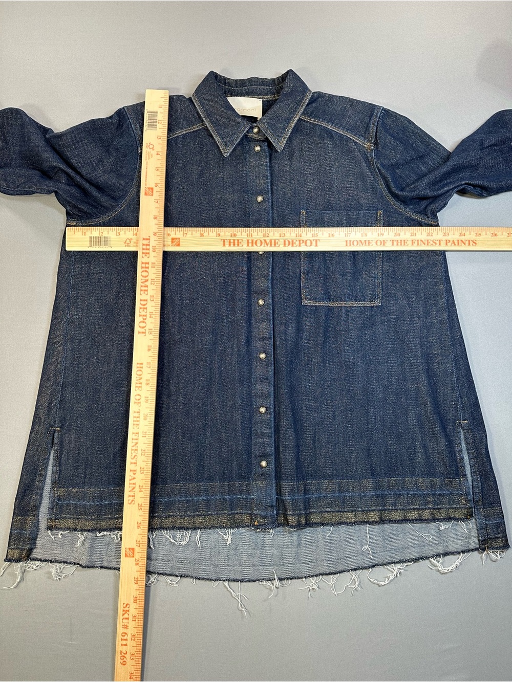 Momoni Aura Denim Laminé Shirt, Snap Front, Raw Hem - Women 42 US 12/14 - Picture 15 of 15